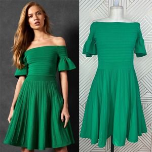 Ted Baker Criptum Off-the-Shoulder Knit Dress Green Size 3 / US 8